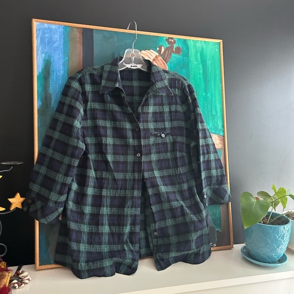 Alia Vintage Blue and Green Plaid Blouse M - Picture 2 of 15